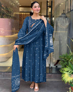 Anarkali Embroider Kurta and Pant Set with Dupatta