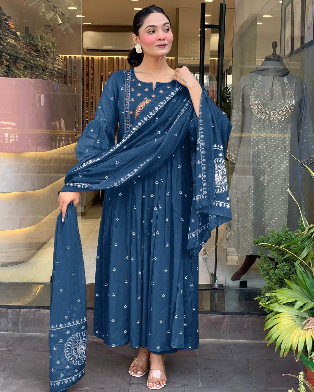 Anarkali Embroider Kurta and Pant Set with Dupatta