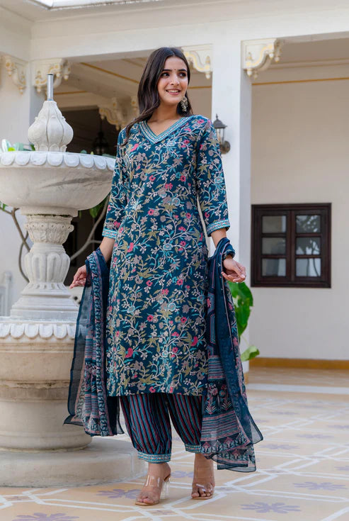 Printed Straight Kurta and Pant set with Dupatta