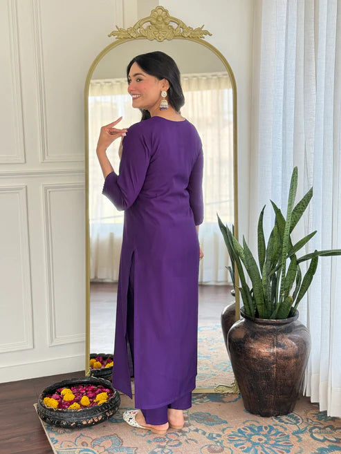 Embroidery Kurta Set – Ethnic Festive Wear (Kurta + Pants + Dupatta)