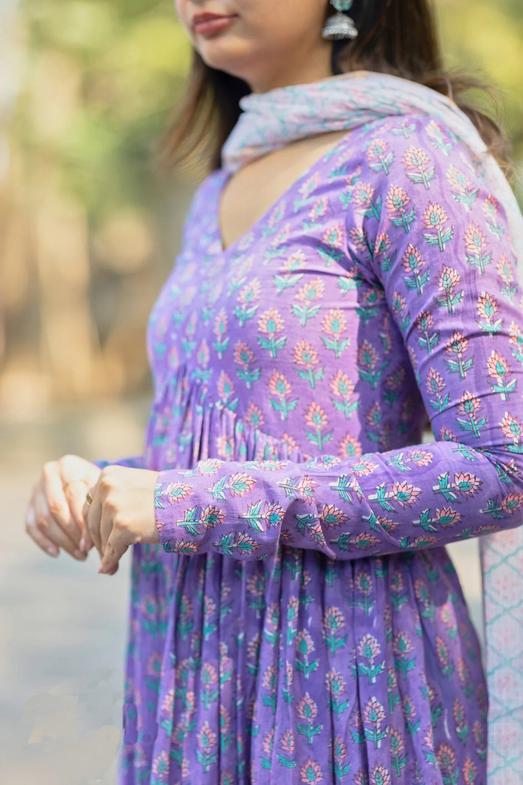 Anarkali Printed Kurta And Pant Set With Dupatta