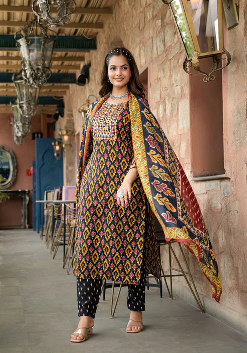 Embroidery Straight Kurta and Pant set with Dupatta