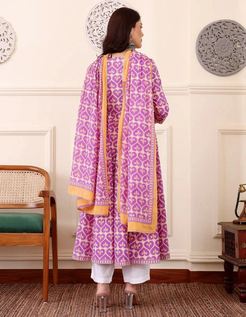 Printed Anarkali Kurta and Pant Set With Dupatta