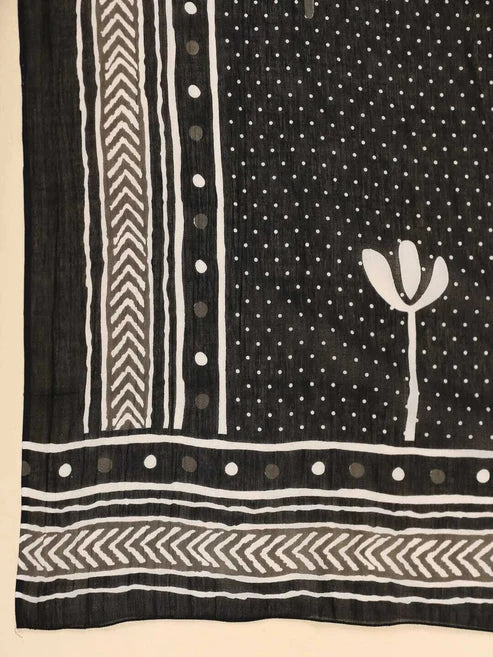 Printed Straight Black Kurta and Pant Set With Dupatta