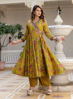 Anarkali Yellow Kurta And Pant Set With Dupatta