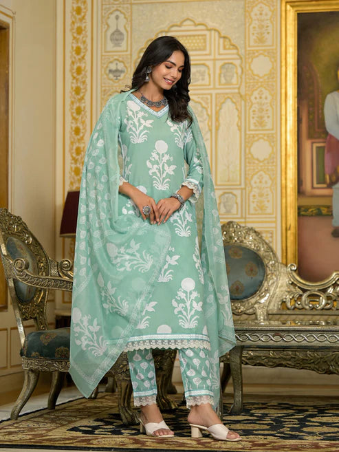 Embroidery Straight Kurta and Pant set with Dupatta
