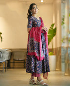 Women Floral Anarkali Printed Kurta and Pant Set With Dupatta