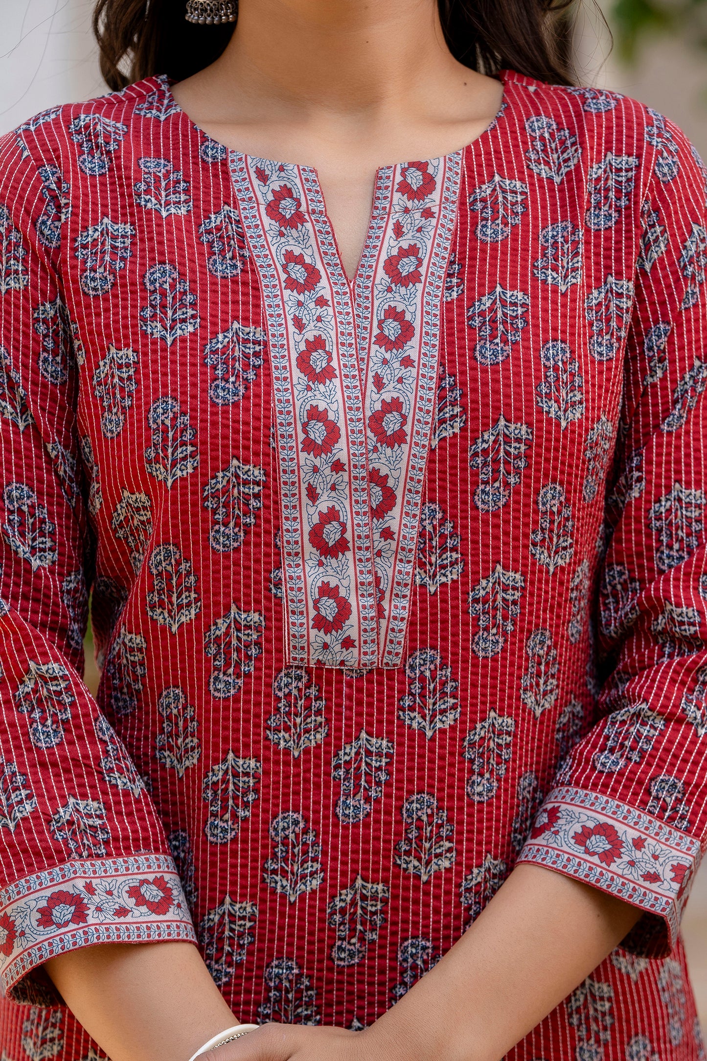 Women Viscose Red Straight Kurta And Pant Set With Dupatta
