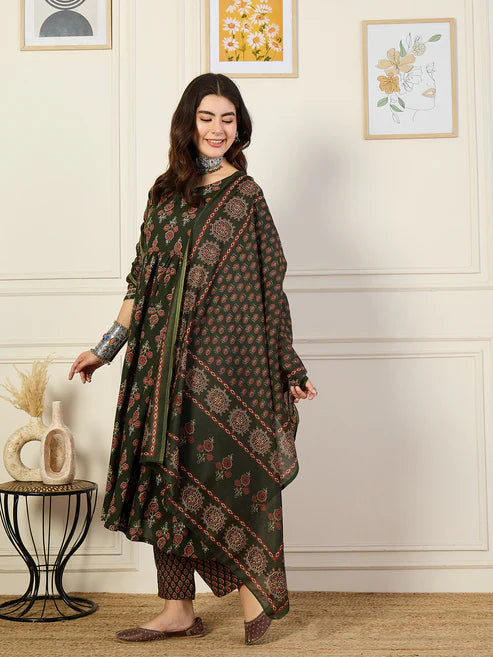 Printed Anarkali Kurta and Pant Set With Dupatta