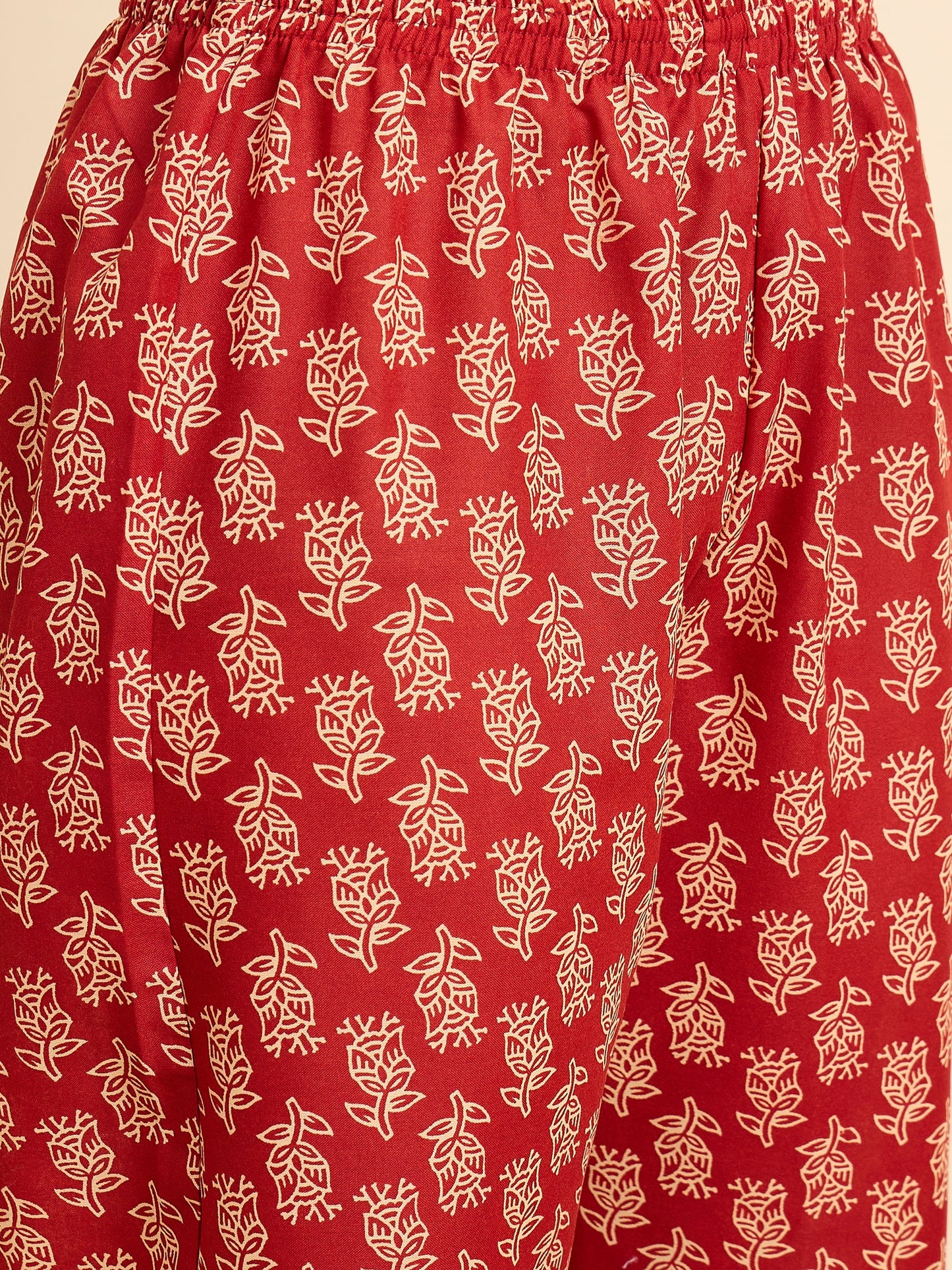 Women Viscose Red Anarkali Kurta And Pant Set With Dupatta