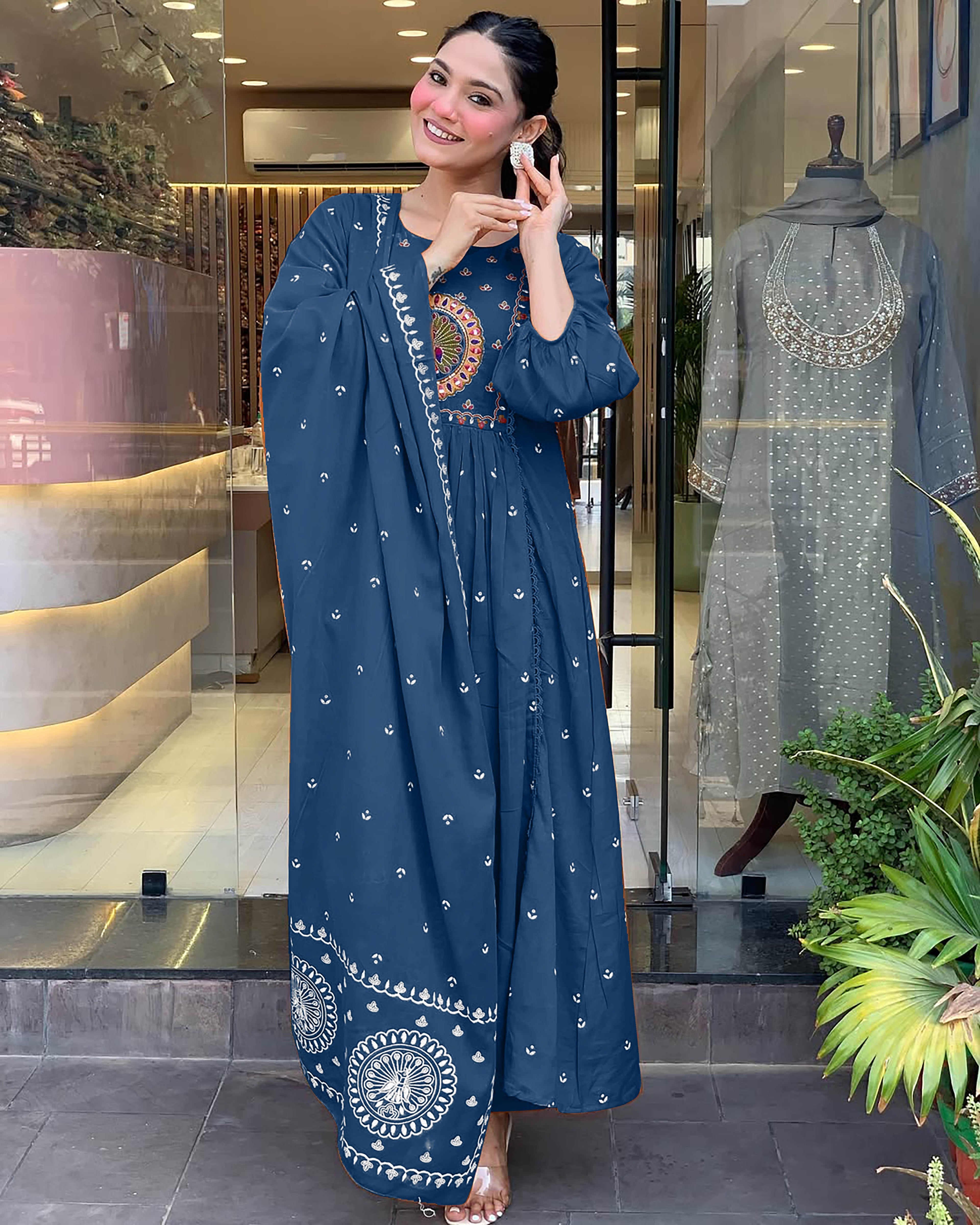 Anarkali Embroider Kurta and Pant Set with Dupatta