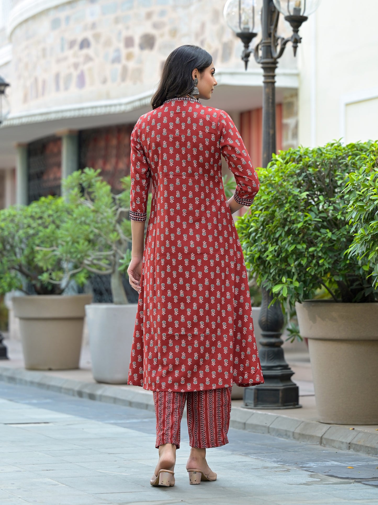 Women Red Embroidery Viscose Rayon Kurta, Pant And Dupatta Set