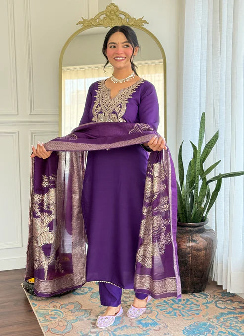 Embroidered Kurta Set for Women – Festive Wear with Dupatta