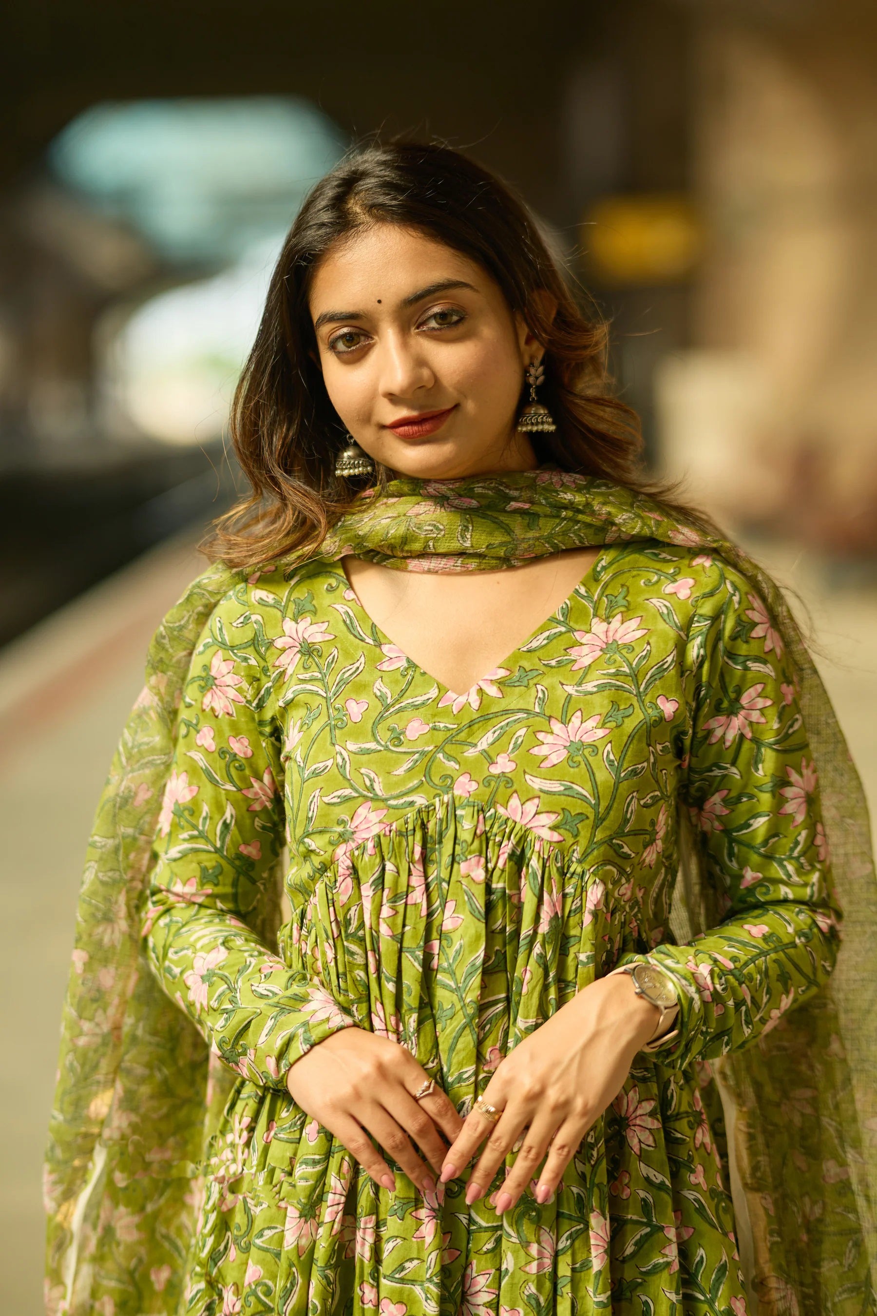 Anarkali Printed Kurta And Pant Set With Dupatta