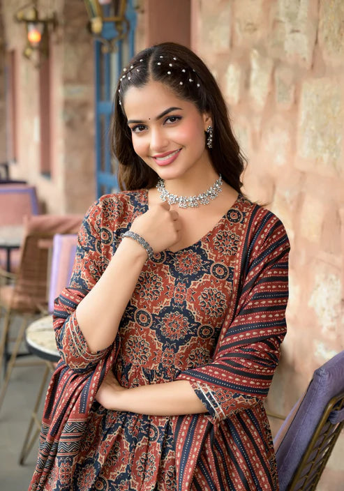 Embroidery Anarkali Kurta and Pant set with Dupatta