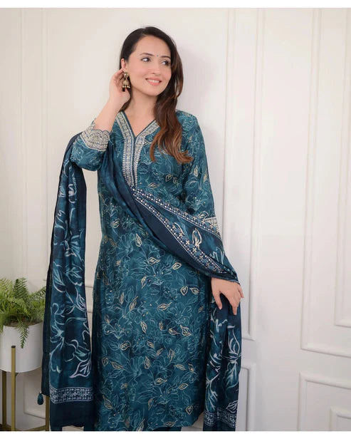 Embroidery Straight Kurta and Pant set with Dupatta