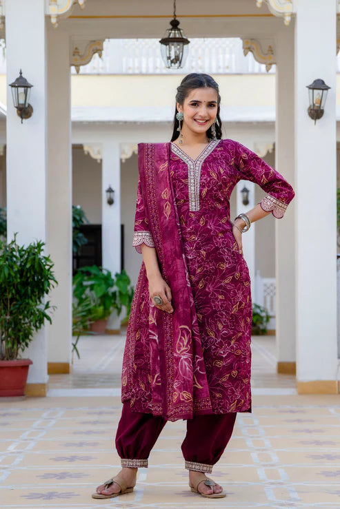 Printed Straight Kurta and Pant set with Dupatta