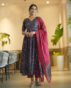 Women Floral Anarkali Printed Kurta and Pant Set With Dupatta