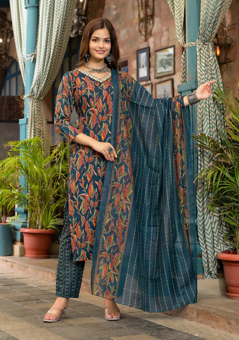 Embroidery A-Line Kurta and Pant set with Dupatta