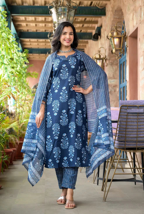 Embroidery Straight Kurta and Pant set with Dupatta