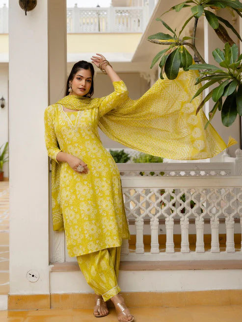 Embroidery Straight Kurta and Pant set with Dupatta