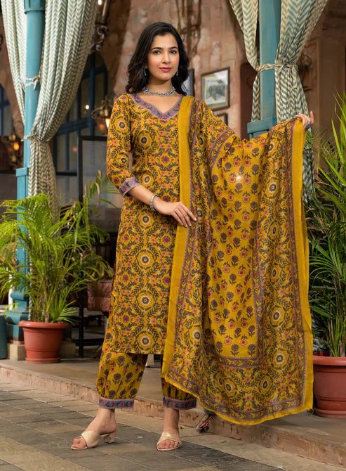 Embroidery Straight Kurta and Pant set with Dupatta