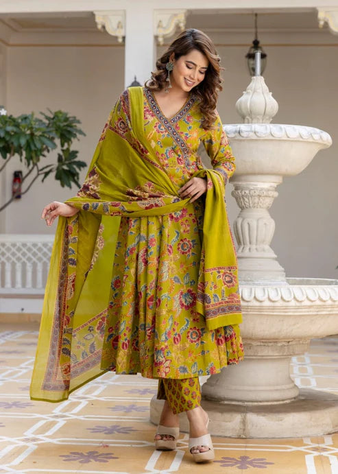 Anarkali Yellow Kurta And Pant Set With Dupatta