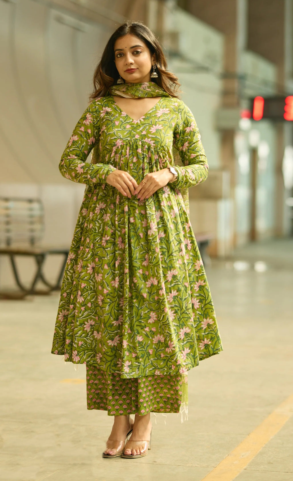 Anarkali Printed Kurta And Pant Set With Dupatta