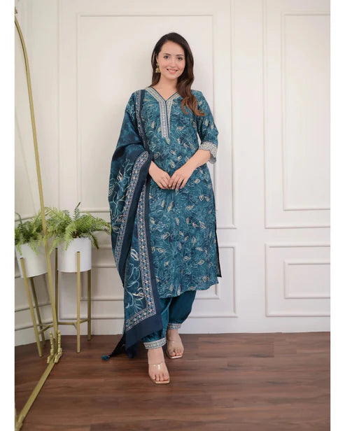 Embroidery Straight Kurta and Pant set with Dupatta