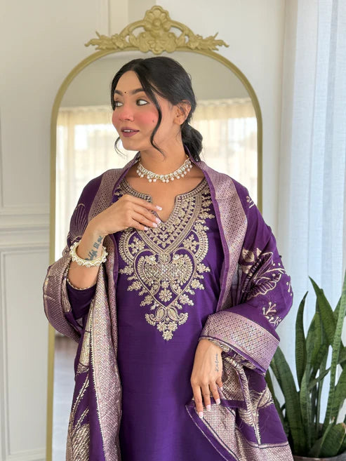 Embroidered Kurta Set for Women – Festive Wear with Dupatta