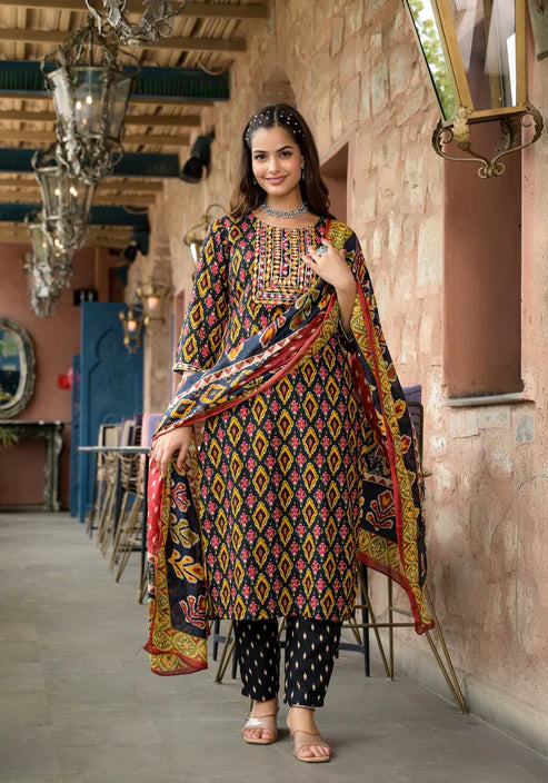 Embroidery Straight Kurta and Pant set with Dupatta
