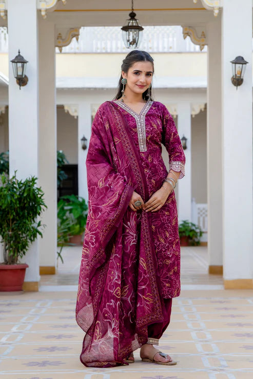 Printed Straight Kurta and Pant set with Dupatta