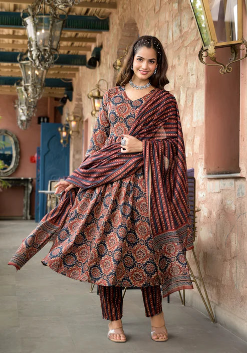 Embroidery Anarkali Kurta and Pant set with Dupatta