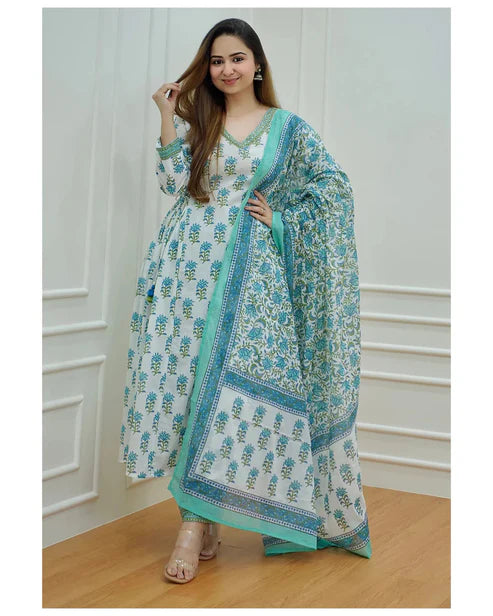 Block Printed Kurta and Pant Set with Dupatta