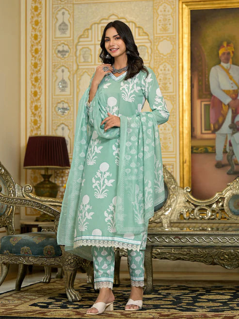 Embroidery Straight Kurta and Pant set with Dupatta