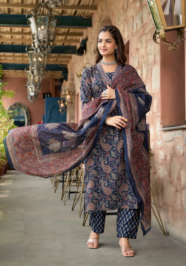 Embroidery Straight Kurta and Pant set with Dupatta