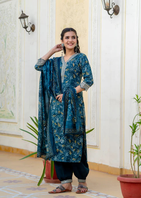 Printed Straight Kurta and Pant set with Dupatta