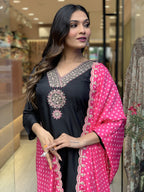 Embroider Silk Kurta and Pant Set with Dupatta