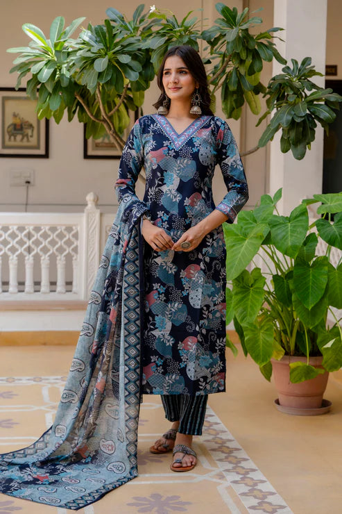 Printed A-Line Kurta and Pant set with Dupatta