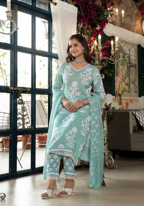 Embroidery Straight Kurta and Pant set with Dupatta