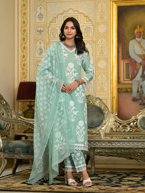 Embroidery Straight Kurta and Pant set with Dupatta