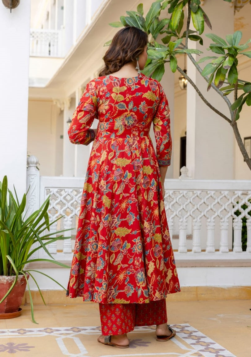 Anarkali Printed Kurta and Pant Set with Dupatta