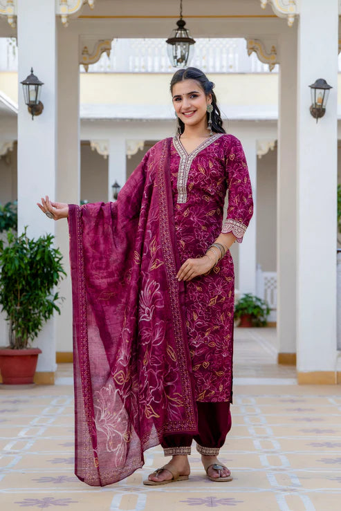 Printed Straight Kurta and Pant set with Dupatta