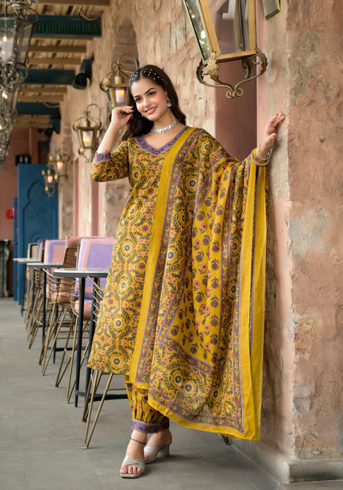 Embroidery Straight Kurta and Pant set with Dupatta