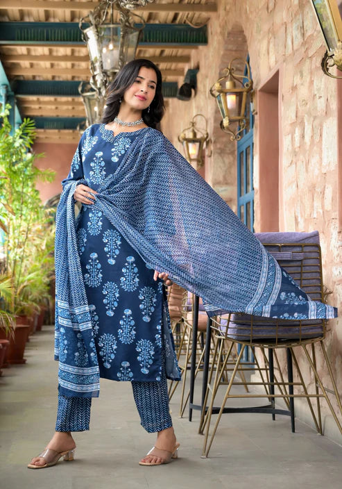 Embroidery Straight Kurta and Pant set with Dupatta