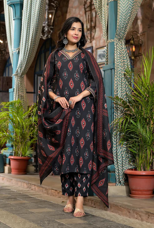 Embroidery Straight Kurta and Pant set with Dupatta
