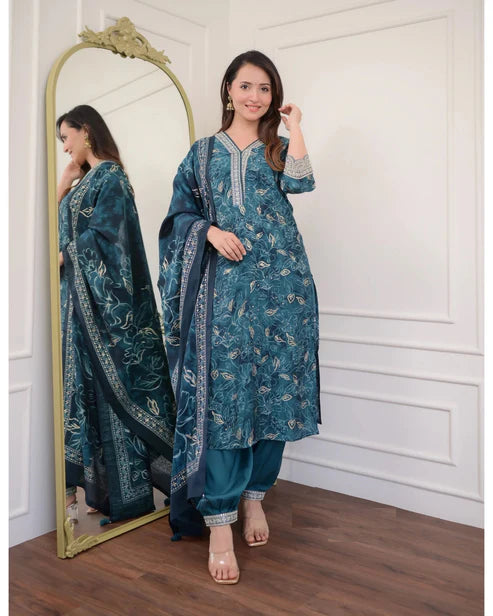 Embroidery Straight Kurta and Pant set with Dupatta
