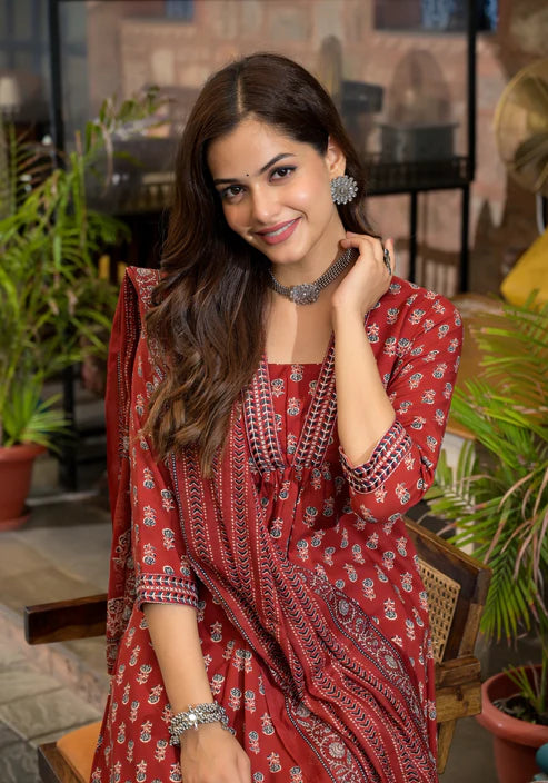 Embroidery A-Line Kurta and Pant set with Dupatta