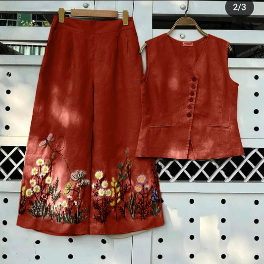 Cotton slub Coord Set with Embroidery work