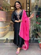 Embroider Silk Kurta and Pant Set with Dupatta